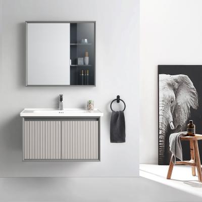 China Modern Minimalist Style Solid Stocked Wall Drains Bath Cabinet With Square Mirror For Ladies Toilet for sale