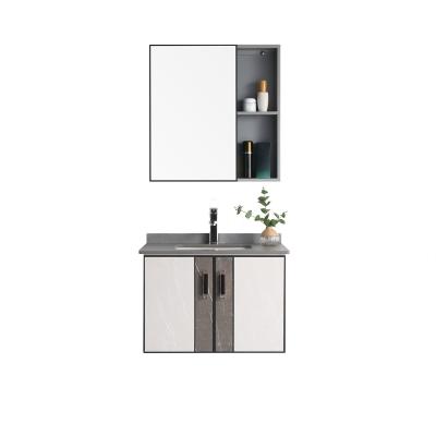 China Modern Fashionable Soft Closed Pvc Membrane Home Storage Cabinet With Marble Countertop For Villa for sale