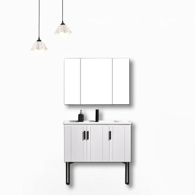 China Glacier Bay Style Rust-proofing Modern Wall Mounted Vanity Hung Black And White Stainless Steel Bathroom Cabinet With Triple Doors for sale