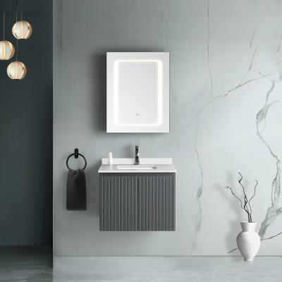 China Modern Style Wall Mounted Black Silver White Carcass LED Light Gray Bathroom Vanity Sale Soft Mirrored Copper Cabinets Customized Parts for sale