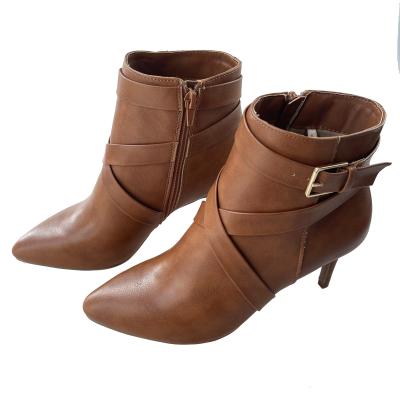 China New Fashion Lightweight Zipper Up High Heels Woman Pointed Toe Stilettos Fashion Boots With Buckle Decoration for sale