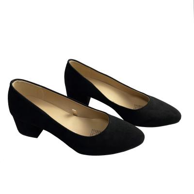 China New Style Light Weight Microfiber Suedette Or OEM Ladies Shoes Upper Black Color Heels High Heels Shoes For Women for sale