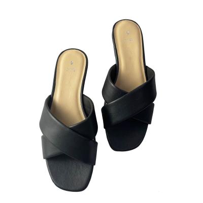 China Wedge Heel Women Color Lightweight Comfortable Wearing Outdoor Slippers 3cmm Black PU Leather Heel Stockings For Ladies for sale