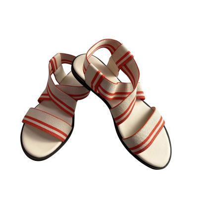 China Light Weight Customized Summer Hot Selling Red Beige Color Elastic Women's Flat Heel Sandals For Women And Ladies for sale