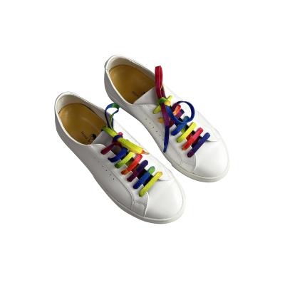 China Flat Colorful Laces Sport Breathable Sport Genuine Leather Handmade White Casual Shoes For Lady for sale