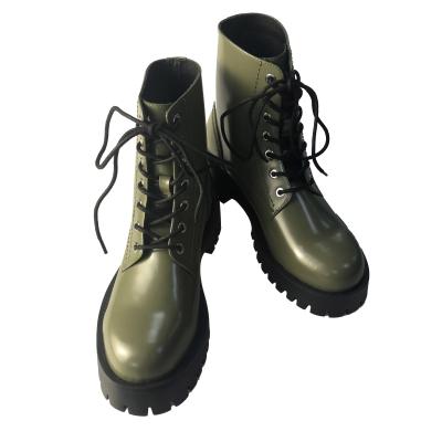 China 2021 Breathable New Fashion Lace Up Army Green Chunky Heel Genuine Leather Women Ankle Martin Short Boots for sale