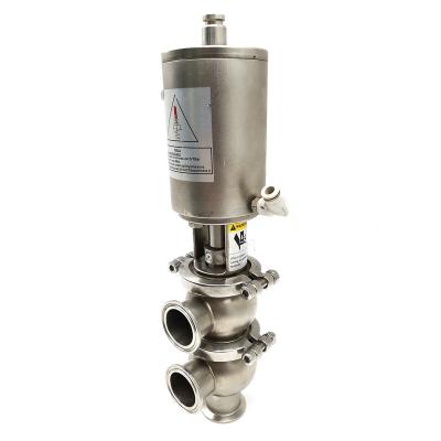 China Stainless Steel General Sanitary 3 Way Pneumatic Stop Reversing Valve To Divert Seat Valve for sale