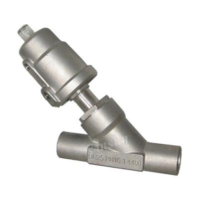 China Dairy Stainless Steel Sanitary Thread Ends Angle Seat Valve With Pneumatic Actuator for sale