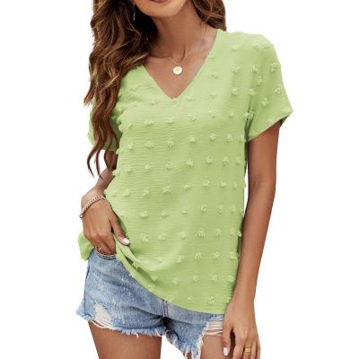 China Women's Blouses And Shirts Tops Bubble Chiffon V-Neck Short Sleeve Women's Blouses Anti-pilling Design Summer 2022 New for sale