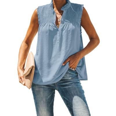 China Summer Solid Anti-pilling Sleeveless Blouses For Women 2022 Elegant Lady Blouse Tops Plus Size Casual Fashion Stand Collar Office Work Shirts for sale