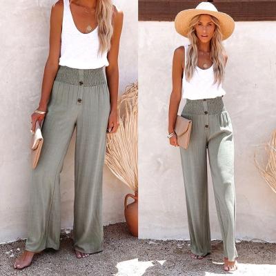 China 2022 New Design Anti-Wrinkle High Elastic Waist Button Up Loose Lounge Wear Summer Women Cotton Rocket Canvas Womens Trousers Pants for sale