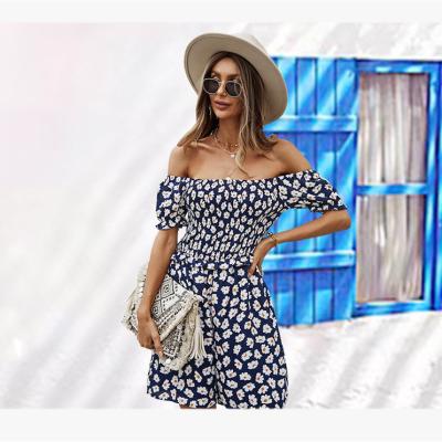 China Women Summer QUICK DRY Overalls Off Shoulder Ruffle Bodycon Playsuit Sexy Fashion Floral Print High Quality Slash Neck Jumpsuits Women for sale