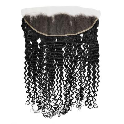 China Deep Wave Lace Front Closure 13x4 Lace Frontal Vendor, Super Thin Sheer Lace Closure Headband With Woman Hair, Closures And Headband for sale