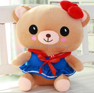 China Cute Female Teddy Bear Stuffed Toy Wearing Red Ribbon And Blue Skirt for sale