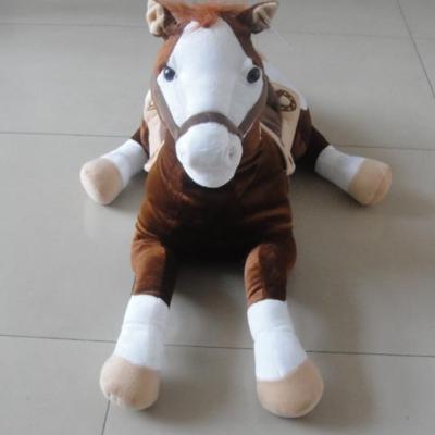 China Plush 85cm Tall Brown Stuffed Horse Plush Horses With Saddle for sale