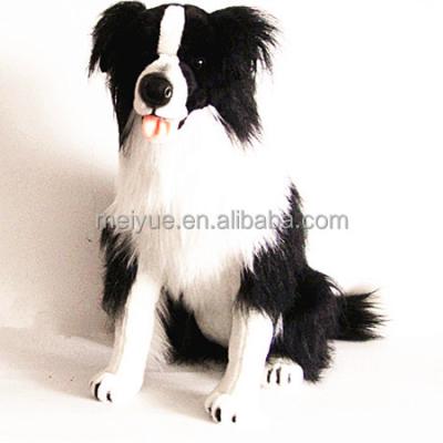 China Large Size Good Quality Sitting Border Collie Dog Plush Real Fur Plush Toys for sale