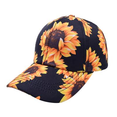 China COMMON Wholesale Fashion Cotton Ponytail Sunflower 6-Panel Adult Baseball Hats Customized Logo for sale