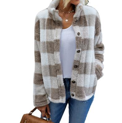 China New Arrival Winter Fleece Cardigan Women Breathable Plaid Fuzzy Coat for sale