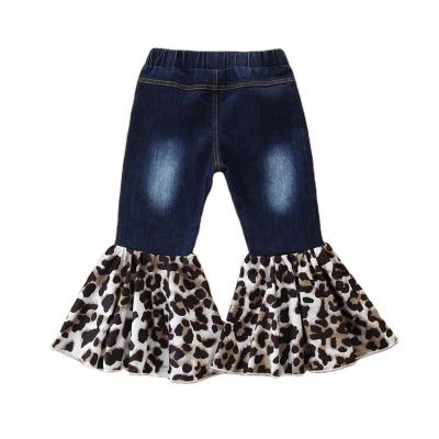 China Wholesale QUICK DRY leopard denim baby fashion bottom waist pants elastic Bell girl's pants for sale