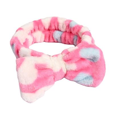 China Wholesale Women Makeup Facial Head Band Fleece Coral Fleece Head Wraps Soft Flannelette Bows Head Wash Face Band For Shower for sale