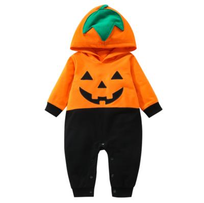 China Hot Selling Cotton Long Sleeve Baby Onesie Halloween Pumpkin Baby Romper With Ruffles for sale