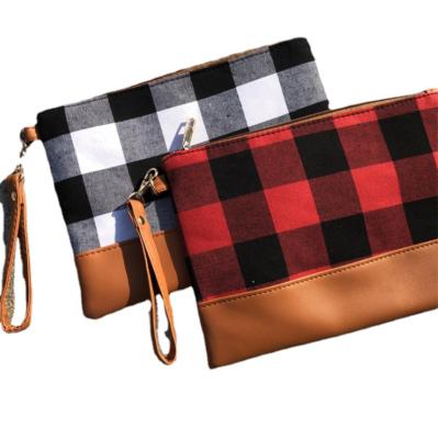 China Wholesale High Quality Fashion Women Polyester Large Capacity Christmas Plaid Wristband Pink Grid Girl Bags for sale