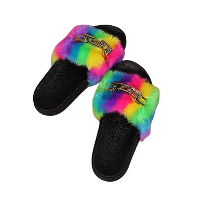 China Fashion Trend Indoor Comfortable Dye Style Soft Plush Women's Fuzzy Sandal for sale