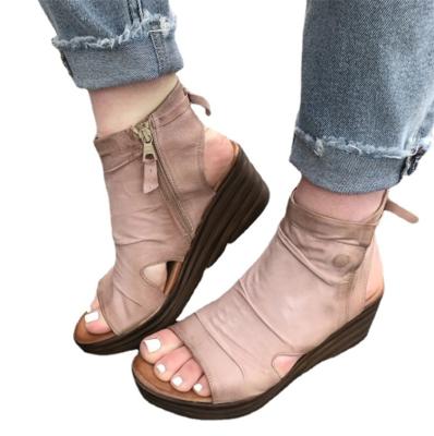 China Factory Made Hot Selling Casual High Heel PU Women Open Toe Wedge Sandals China for sale