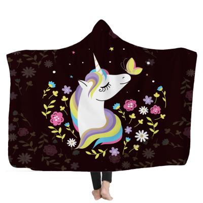 China Wholesale Anti-Static Customized Personalized Printed Square Unicorn Hoodies Sherpa Fleece Blankets for sale