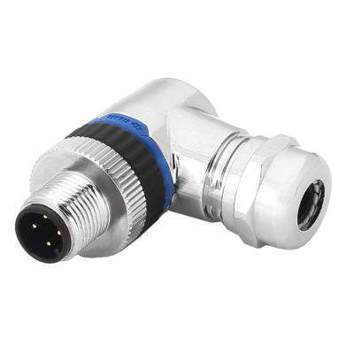 China M12 Signal Automotive A-coding 3/4/5/8/12 Pin Male/Asembly Female Right Angle Waterproof Stainless IP67 Connector for sale