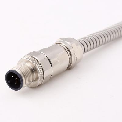 China M12 5 pin automotive cable stainless steel jacket 5pin male female connector for sale