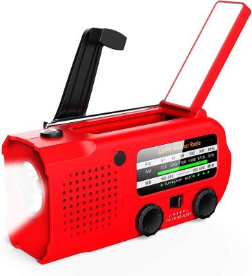 China 5000maH Power Bank Backup Time Radio PORTABLE Improved Solar Hand Crank AM FM NOAA Handheld Radio with 3W Flashlight Reading Light for sale