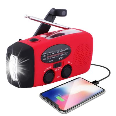 China USB Charged PORTABLE AM/FM Weather Self-Powered Radio with Power Bank Hand Crank Portable Solar Radio with Flashlight for Emergency for sale