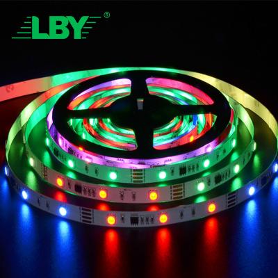 China LBY 5M 10M Rgb Colorful Led Strip Light Dc12V Dc24V Waterproof Rgb Led Tape Lamp 5050 Rgbic Led Strip With 24Key Wifi Controller for sale