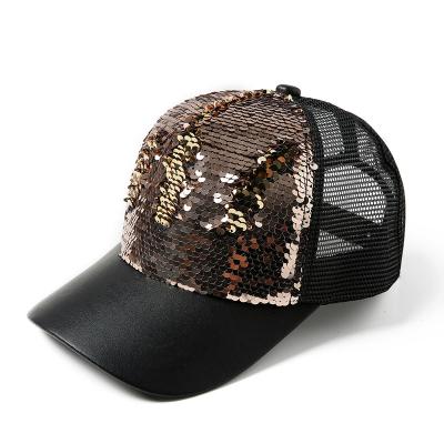 China Wholesale JOINT Glitter Sequin Baseball Cap Summer Mesh Hat Double Side Trucket Hats for sale