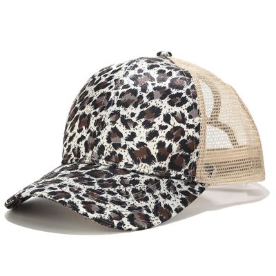 China Print Ponytail Trucker Hat Fashion Leopard Baseball Cap Summer JOINT Animal Hat for sale