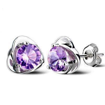 China Trendy Fashion Earrings Jewelry Women's 925 Silver Amethyst Stud Earrings for sale