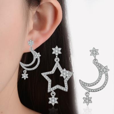 China Trendy White Gold Jewelry Women Zircon Drop Earring Moon Star Star Stud Earrings for sale