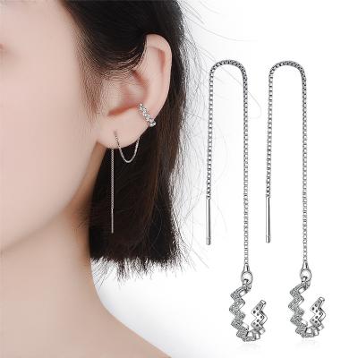 China FASHIONABLE Women's Half Round Clip On Long Earrings Zircon Earrings Tassel Threader Earrings for sale