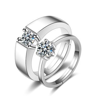 China Romantic Fashion Couples Rings Zircon Jewelry Adjustable Silver Engagement Rings for sale