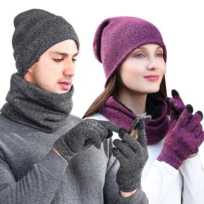 China Unisex Beanie Gloves Fleece Scarf Set Custom Hats Cozy Winter Hats for sale