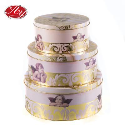 China Eco-Friendly And Recyclable Material Angel Pattern Printed Round Tin Box Set for sale