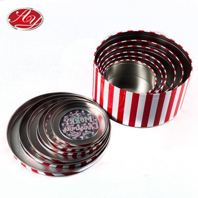 China Eco-friendly and recycleable material Christmas round metal can Tin Box 6 pieces set with transparent window for sale