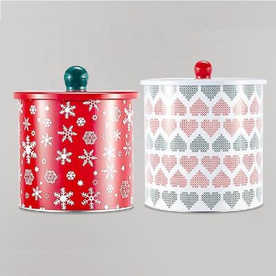 China Eco-Friendly and Recyclable Material Cookie Tin Can Storage Set of 2 Metal Tin Box Cookies with Button for Festive Christmas for sale