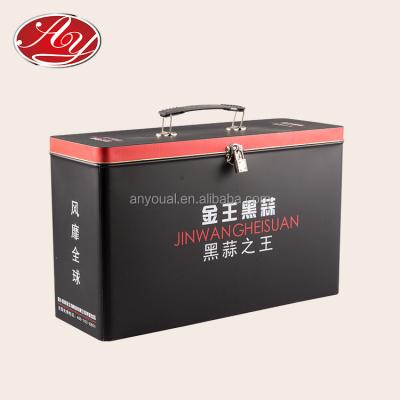 China Wholesale Large Rectangular Tin Lunch Box With Handle Easy Taken Black Material Eco-Friendly And Recyclable for sale