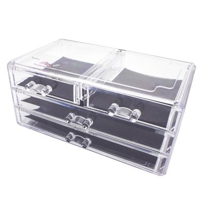 China Sustainable 4 Drawers Customized Wholesale Stackable Transparent Crystal Acrylic Cosmetic Organizer Storage Box for sale