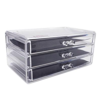 China Sustainable 3 Drawers Customized Wholesale Stackable Clear Crystal Acrylic Cosmetic Organizer Storage Box for sale