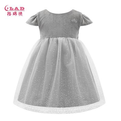 China High Quality Regular Winter Velvet Sleeveless Ball Gown Maxi Dot Gray Kids Clothes Girls Dresses for sale