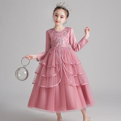 China Custom Made High Quality Anti-static Maxi Ball Gown Kids Clothes Winter Party Wear Girls Dresses Embroidery for sale