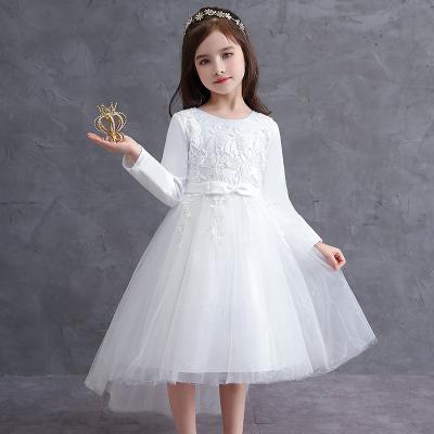 China Breathable High Quality Custom Made Bow Ball Embroidery 9 Years White Dresses Big Kids Girl Party Wear Children's White Dresses for sale